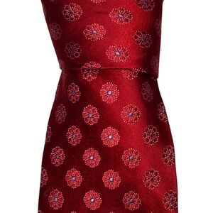 Ike Behar Extra Long Silk Necktie Men's Red Floral Designer Preppy Tie EUC